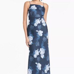 Sachin & Babi Midnight Glacial Rose Blue Shyla Floral Print Gown